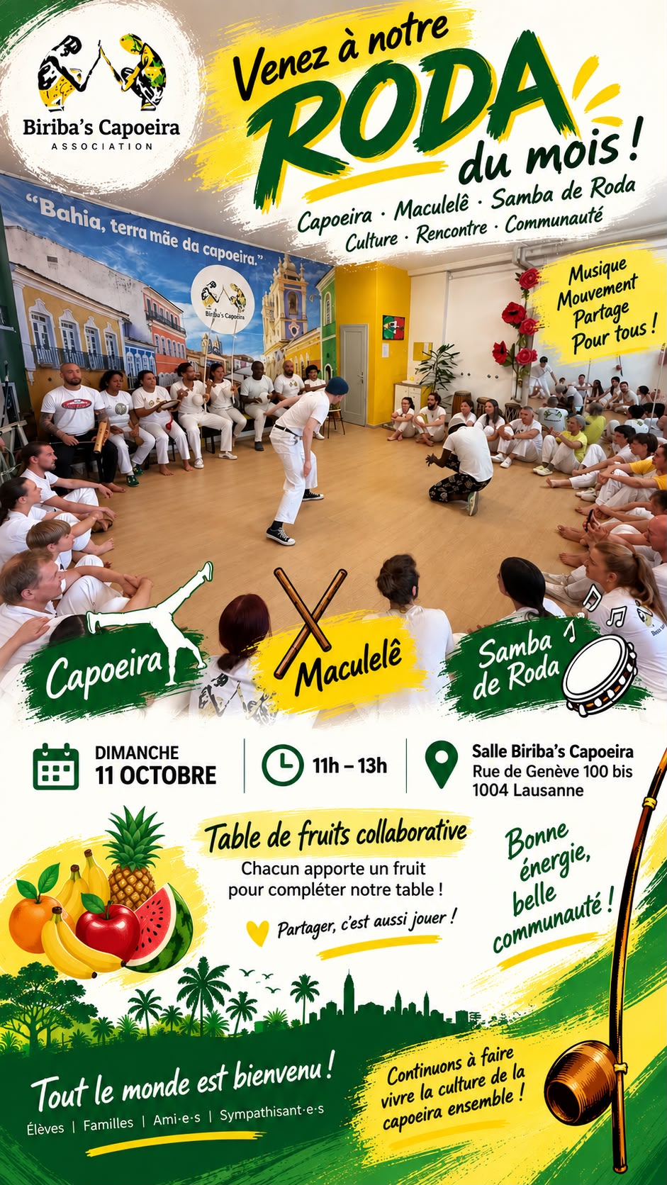 Roda de capoeira Biriba’s Capoeira à Lausanne avec élèves et musiciens